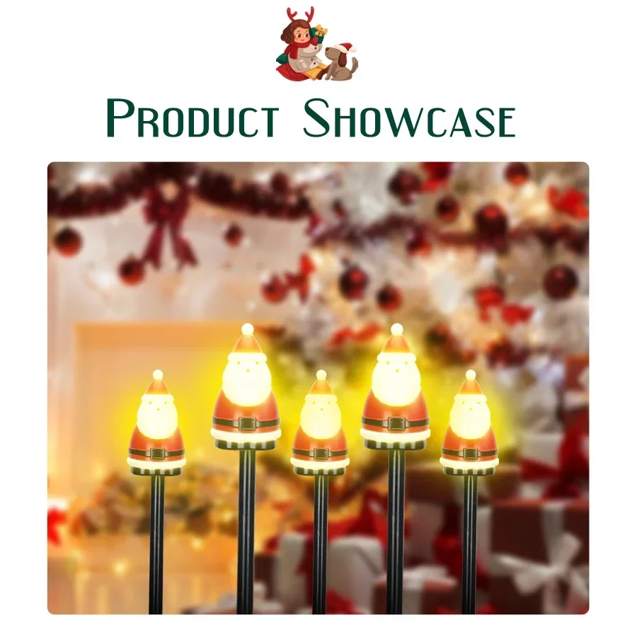 5PCS LED Light Lovely Santa Claus Plug-in Lamp Solar Charging Light Christmas Outdoor Decorative Landscape Light Garden Light