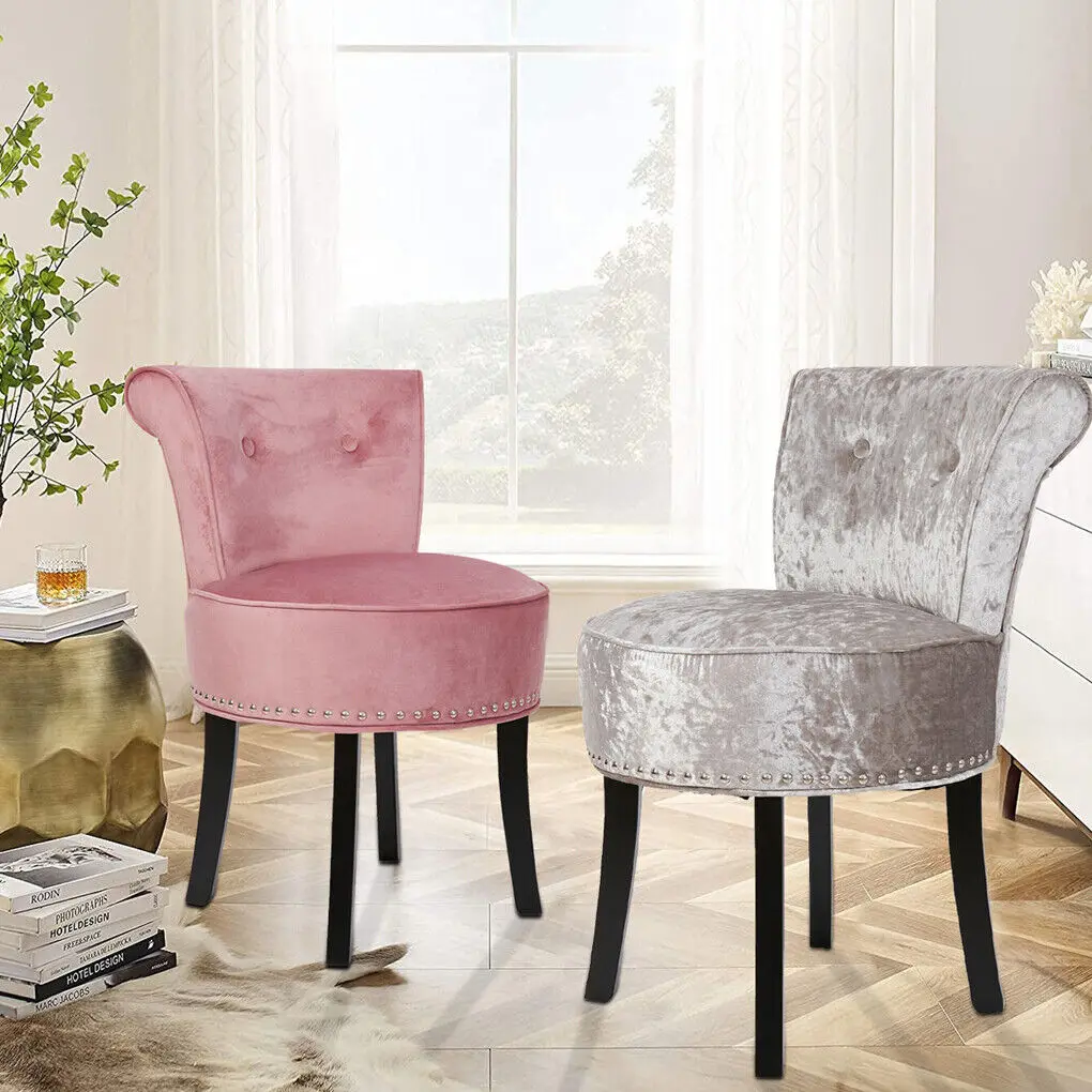 

Luxury Makeup Dressing Vanity Stool Chair Bedroom Velvet Padded Sponge Foam Accent Chair with Wood Legs