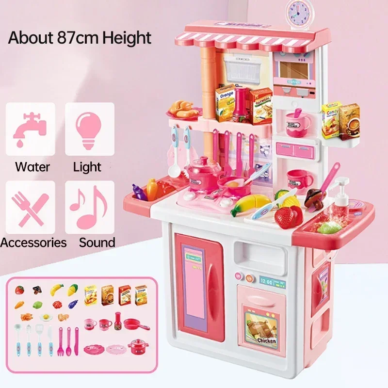 Big size 87 cm hoogte kinderen keukenset fantasiespel speelgoed koken voedsel miniatuur spelen doen huis onderwijs speelgoed cadeau voor meisje