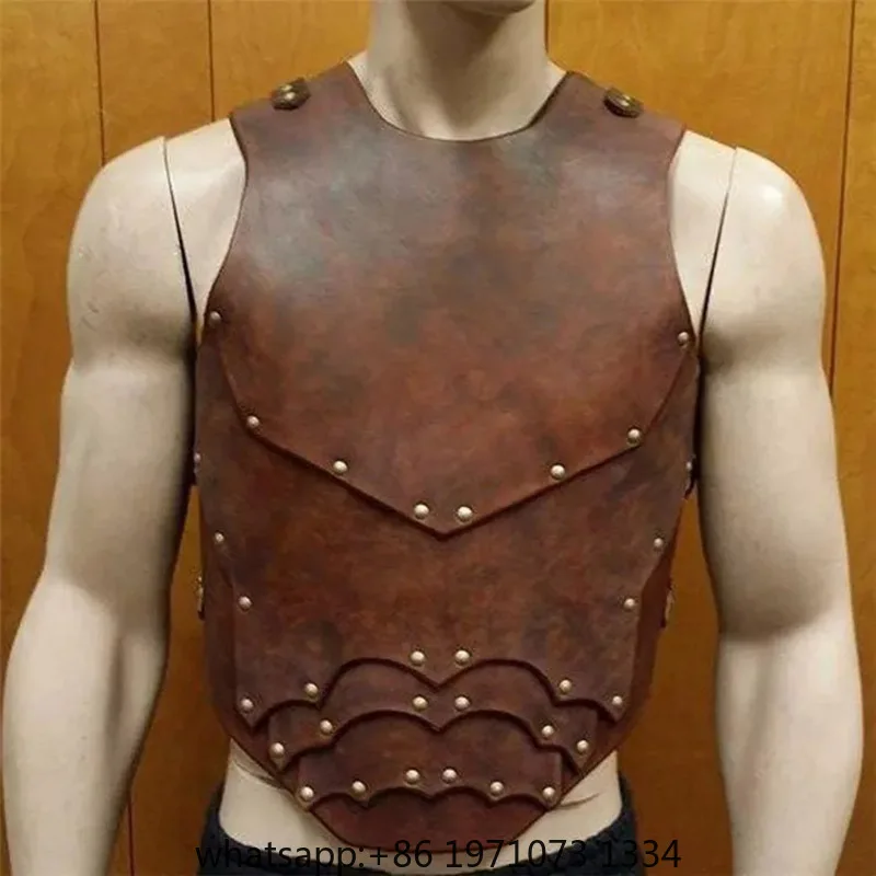 Medieval Steampunk PU Leather Cuirass Viking Knight Gladiator Pirate Cosplay Costume Chest Armor Vest Outfit Breastplate For Men