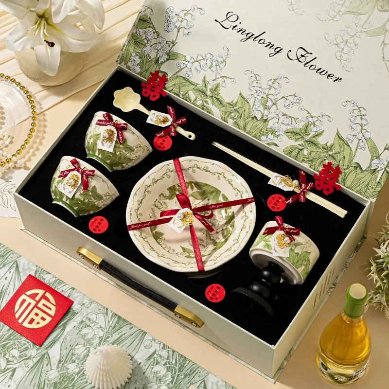 CJ-10  Underglaze Ceramic Tableware Dish Set Household New Household Small Fresh Dishes Household Moving New Home Gift Box