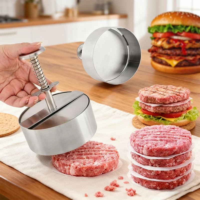 304 Stainless Steel Burger Press, Adjustable Hamburger Patty Maker, Non-stick Patty Making Molds for BBQ Grill - Cooking Tools