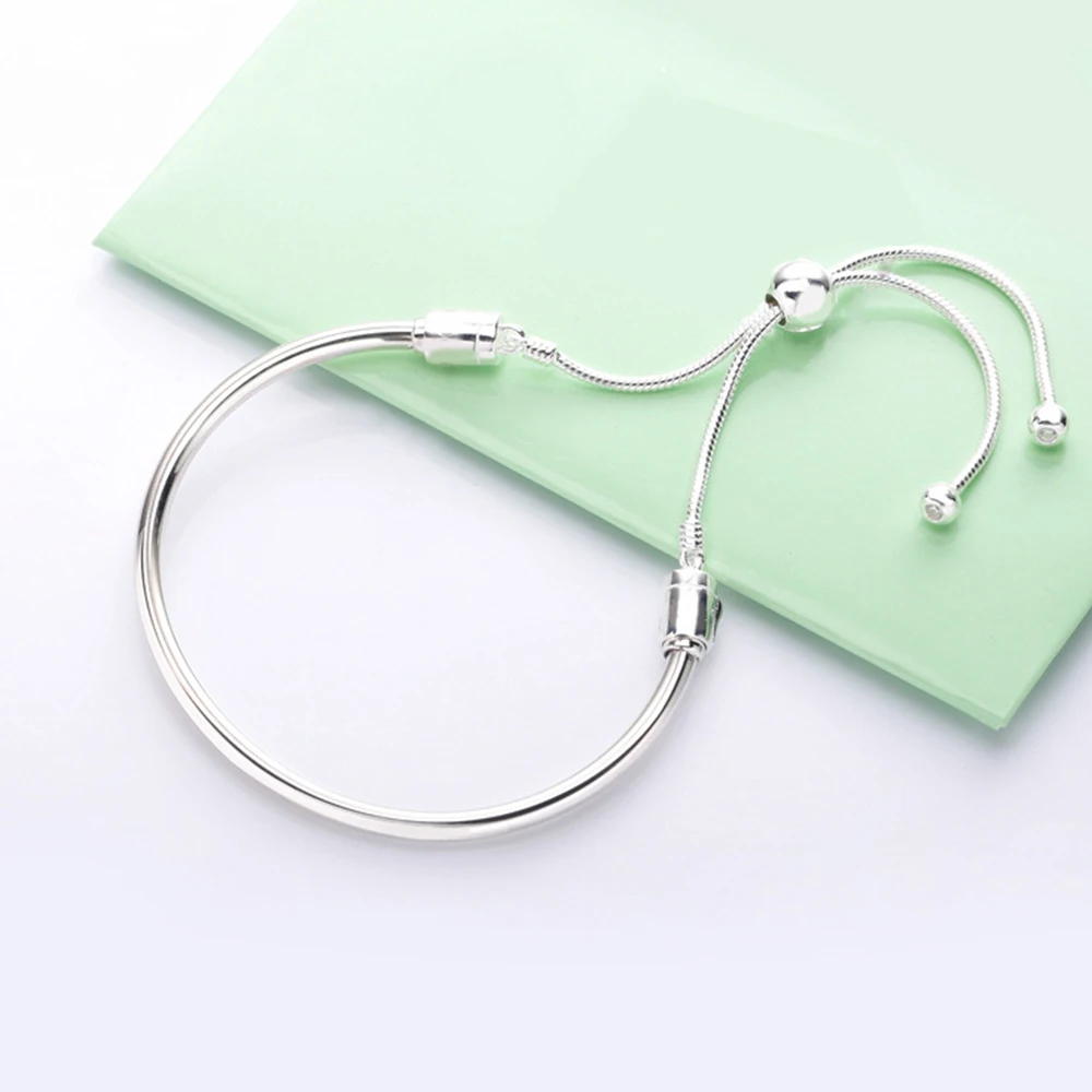 

925 Silver Plated Bracelet Simple Adjustable Chain Fit for Original Charm DIY Fashion Jewelry for Women Gifts
