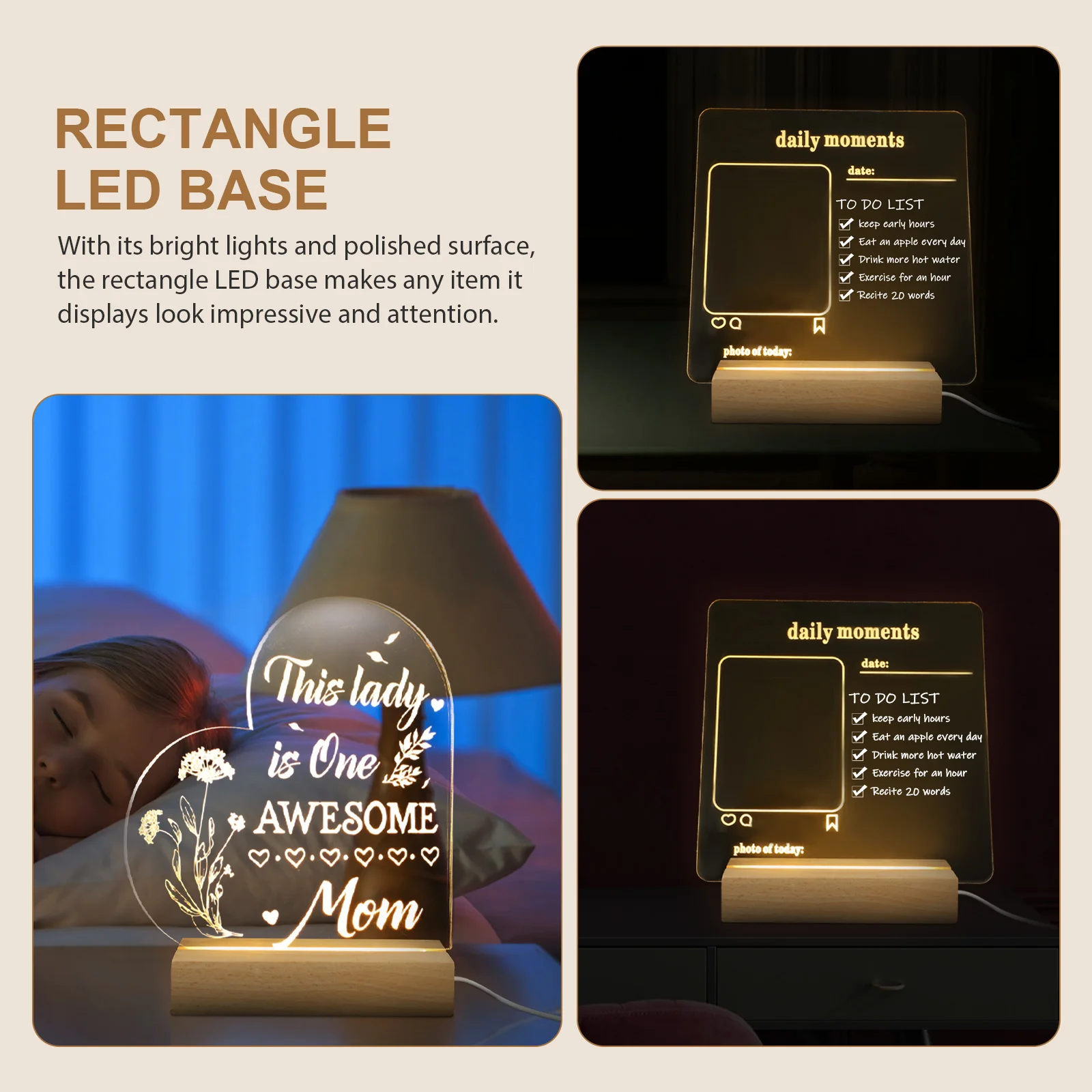 

LED Display Base Rectangle Lighted Stand for Acrylic Crystal Decorative Wood Night Light Base for Collectibles Illuminated