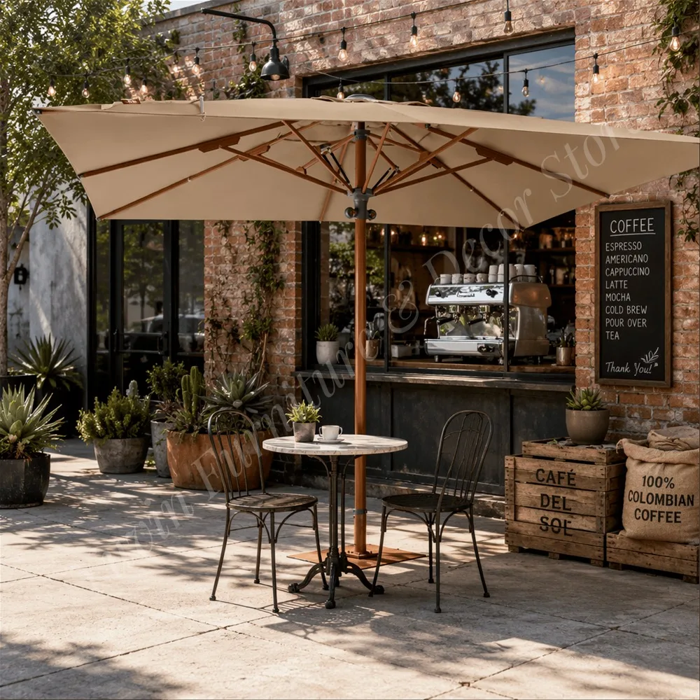 Thickened Aluminum Pole Center Pole Umbrella Hydraulic Lifting System All Weather Outdoor Shade for Open Terrace