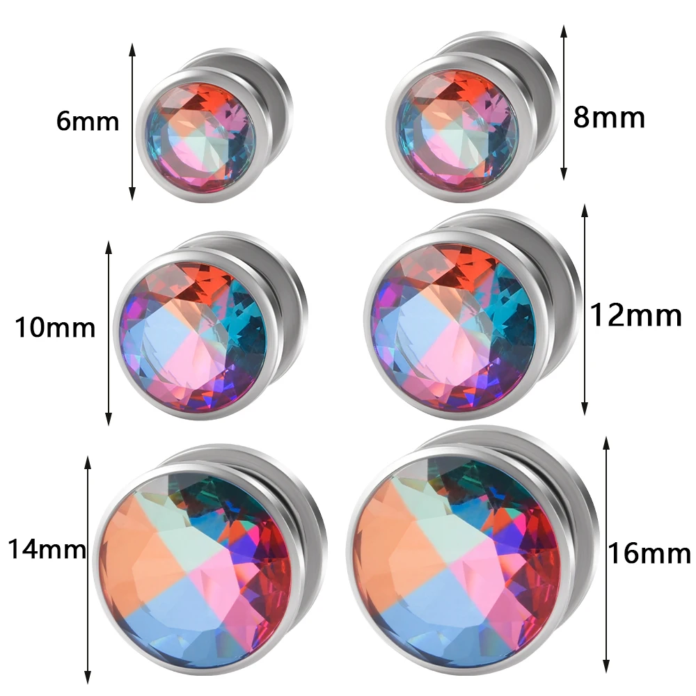 PAIR Stinless Steel Rainbow Double Flared Internally Thread ScrewTunnel Plug Ear Gauges Expander Piercing Jewelry 6mm-16mm