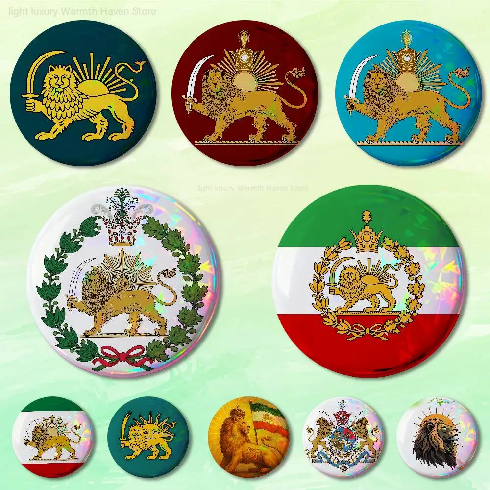 

Imperial Arms of Iran Lion sun Pins 58mm Cute Cartoon Badge Handmade Brooches for Backpack Accessories