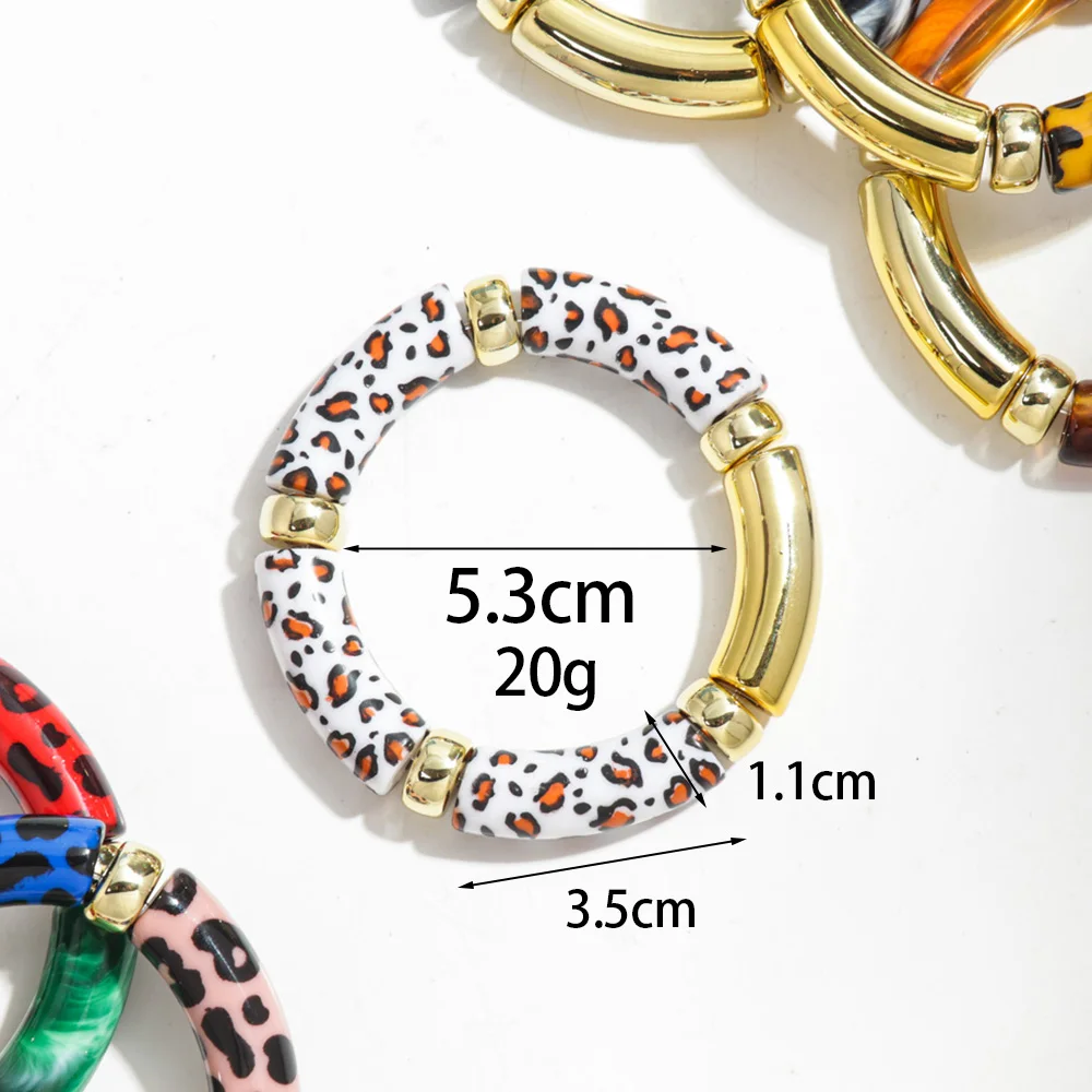 New Leopard Bamboo Tube Acrylic Bracelets for Women Men Retro Elastic Chunky Curved Resin Bracelet Bangle Stack Jewelry Gifts