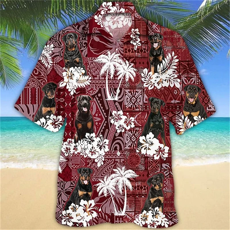 2023 Pet Print Shirt Men's Hawaiian Top Men's Clothing Loose Breathable Men's Shirt Street Outdoor Clothing Fashion Short Sleeve