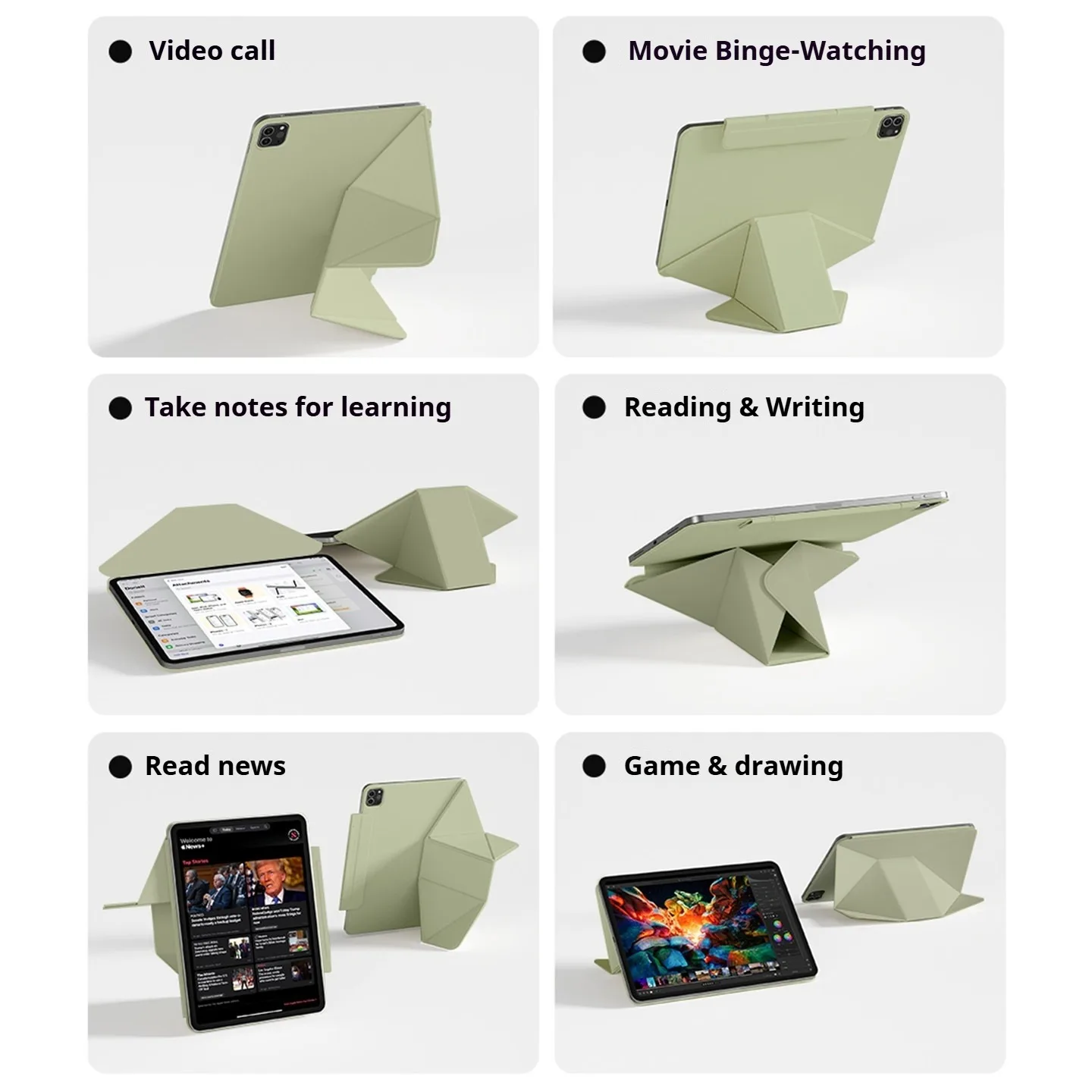 ZOYU Magnetic Detachable Case for iPad A16 11/10th Gen, iPad Air 11 4/5/6/7th Pro 11 12.9 13 Mini 6/7th High Angle Support Case