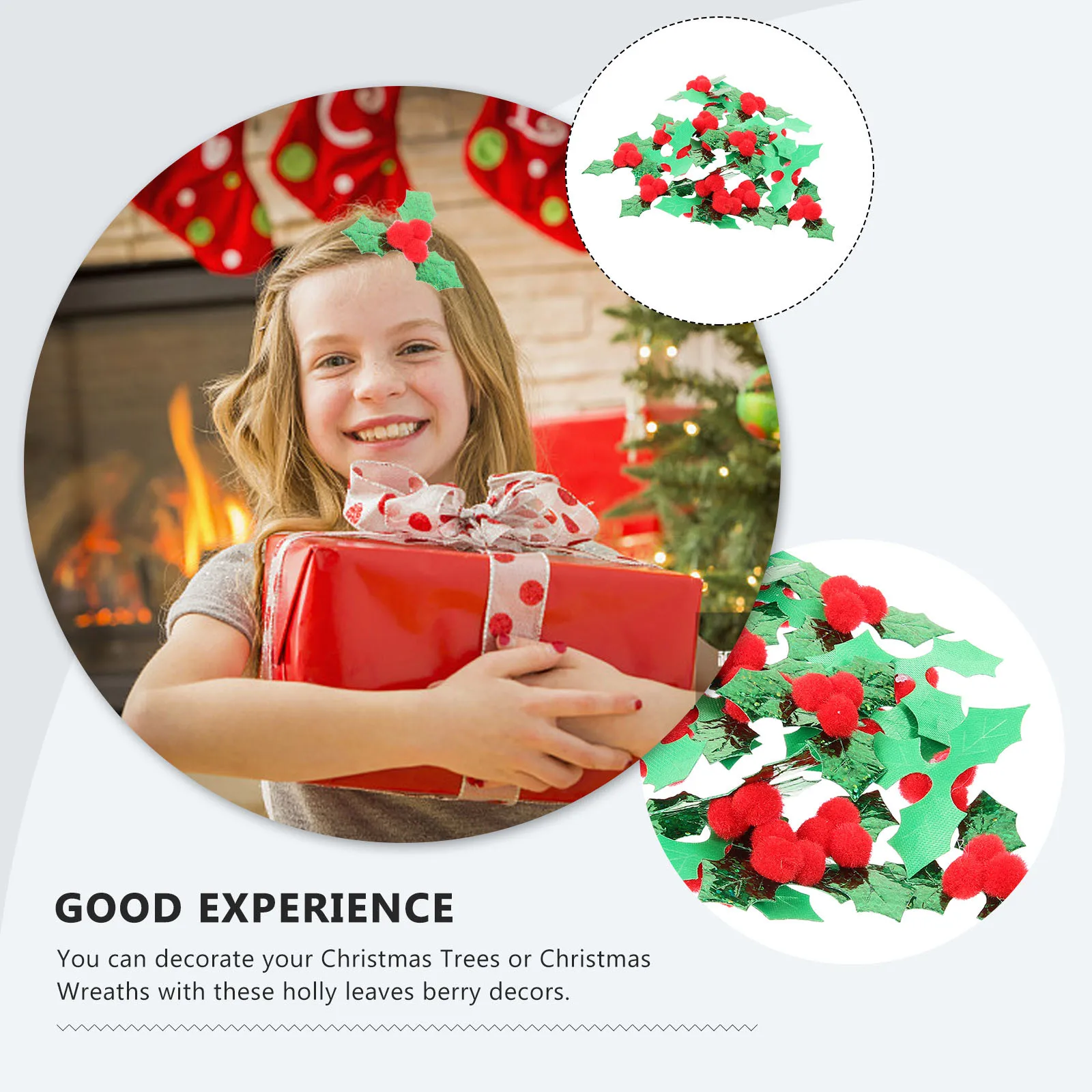 

100Pcs Christmas Holly Leaves Berry Decor Cloth Xmas DIY Tree Wreath Material Xmas Craft Supplies Green Leaves