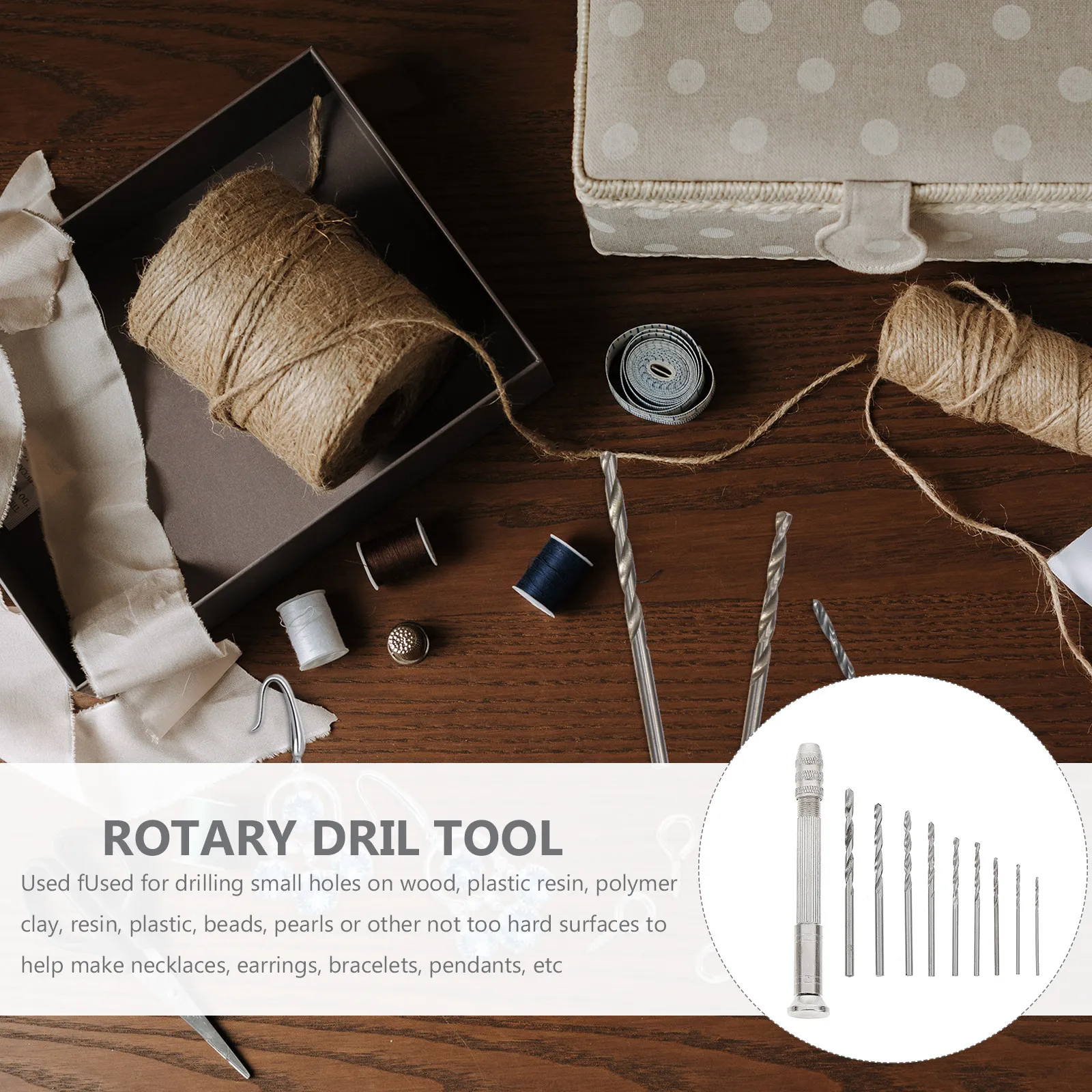 1Set Hand Drill Set Jewelry Making Tools Manual Rotary Drill for Wood Plastic Resin Polymer Clay Beads Pearls Pendant Craft