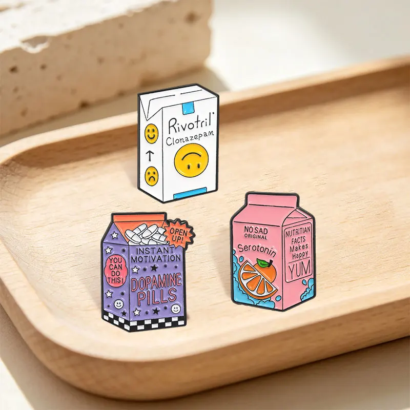 Mental Health Awareness Badges My Brain Is Messy Introvert Social Anxiety Mood Juice Drink Box Enamel Pins Psychology Gifts 2