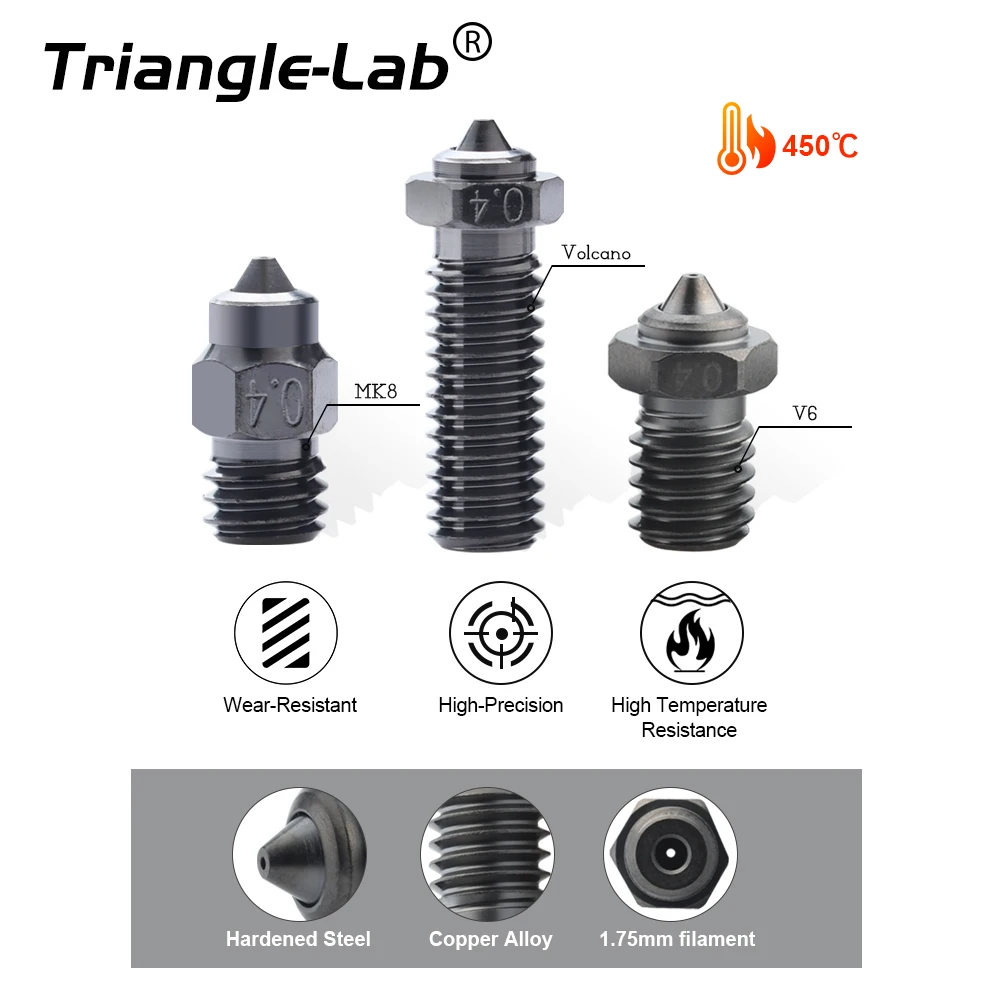 Trianglelab NCB ™   Düse V6 VOLCANO MK8 DLC Bimetall gehärteter Stahl Kupferlegierung diamantähnliche Beschichtung verschleißfest für Voron 3D