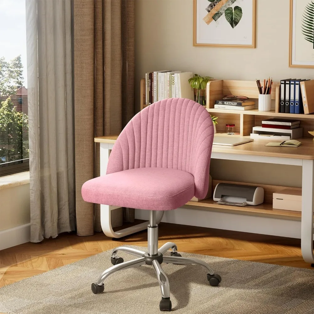 Office Chair Armless Cute Desk Chair Modern Adjustable Swivel Padded Fabric Vanity Task Computer Chair Home Office Desk Chairs