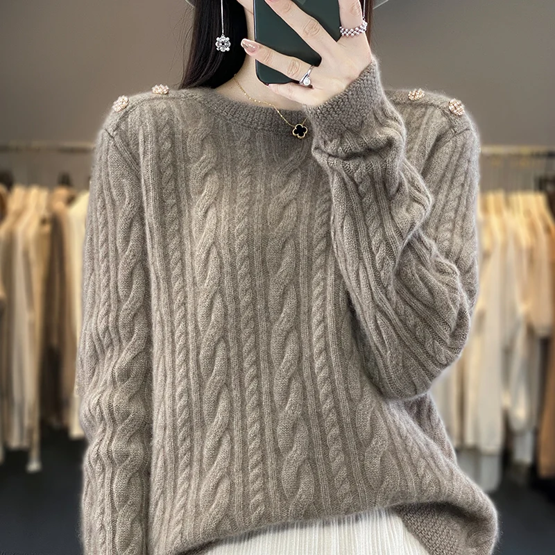 Modello di lino autunno/inverno nuovo pullover di lana merino al 100% Maglione di cashmere Maglia da donna a mezzo collo alto con fondo caldo