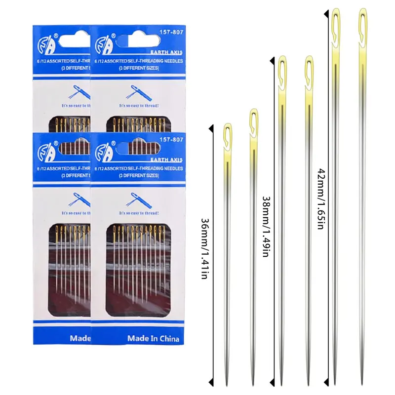 12/36 قطعة إبرة الخياطة العمياء المسنين الفولاذ المقاوم للصدأ سريعة التلقائي الذاتي خيوط إبرة خياطة دبابيس لكمة إبرة عراف