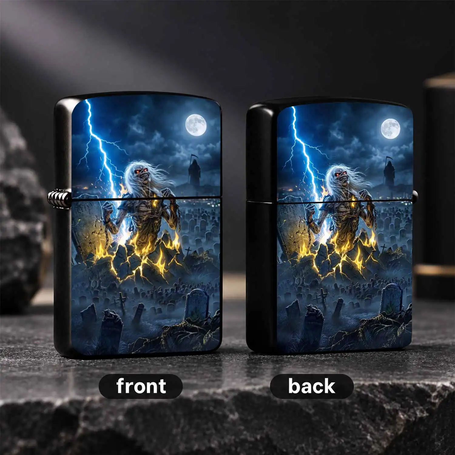 Dark Undead Awakening themed stylish portable , creative decorative item with graveyard lightning full moon vibe, practical unique carry-on tool for daily use, outdoor activities, gifting and A Humorous And Interesting Lighter