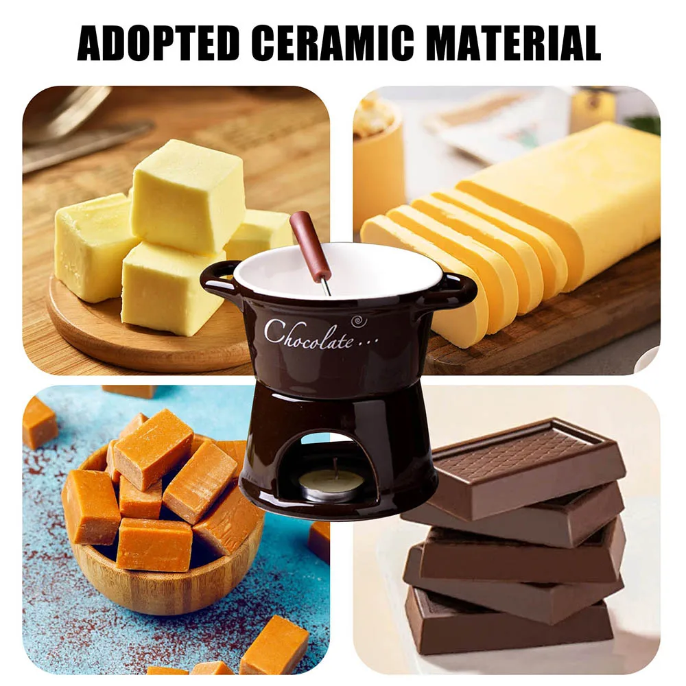 Chocolate Melting Ceramic Fondue Cup With 1 Fork Holiday Parties Atmosphere Fondue Cup Multi-Purpose Cheese Dessert Fondue Cup