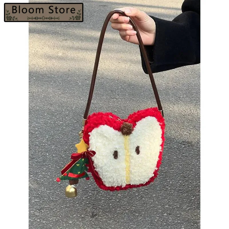 

Bloom Christmas Red Y2k Crossbody Bag Women Versatile Plush Lamb Wool Cute Apple Bags Ladies Haruku Aesthetic Handbag Gift