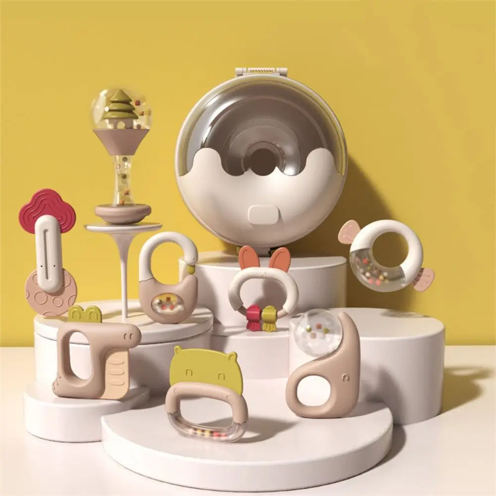 5/6Pcs Creative Silicone Cartoon Rattle Toys Soft Ring Design Infant Teething Chewing Toy Non-slip Grip BPA Free