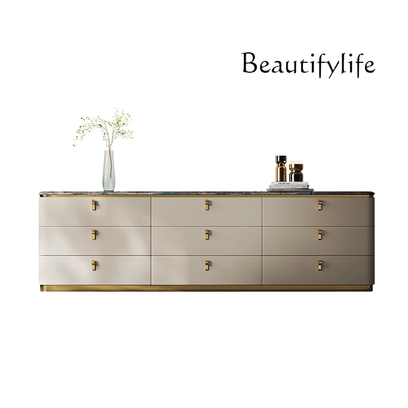

Italian minimalist TV cabinet bedroom light luxury marble chest cabinet simple high-end floor solid wood locker