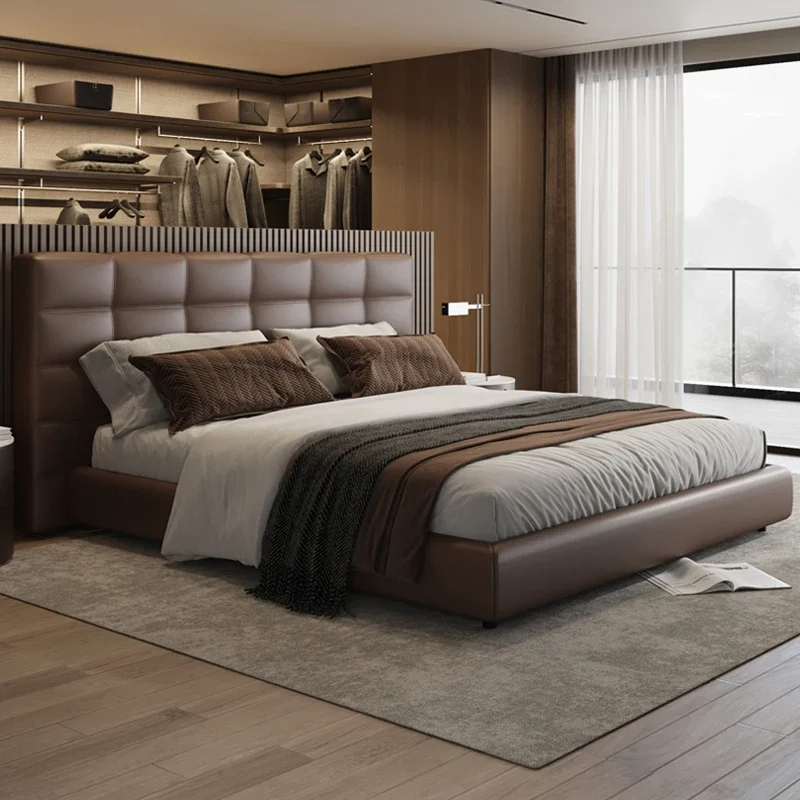 

Italian minimalist leather master bedroom high-end modern light luxury double bed