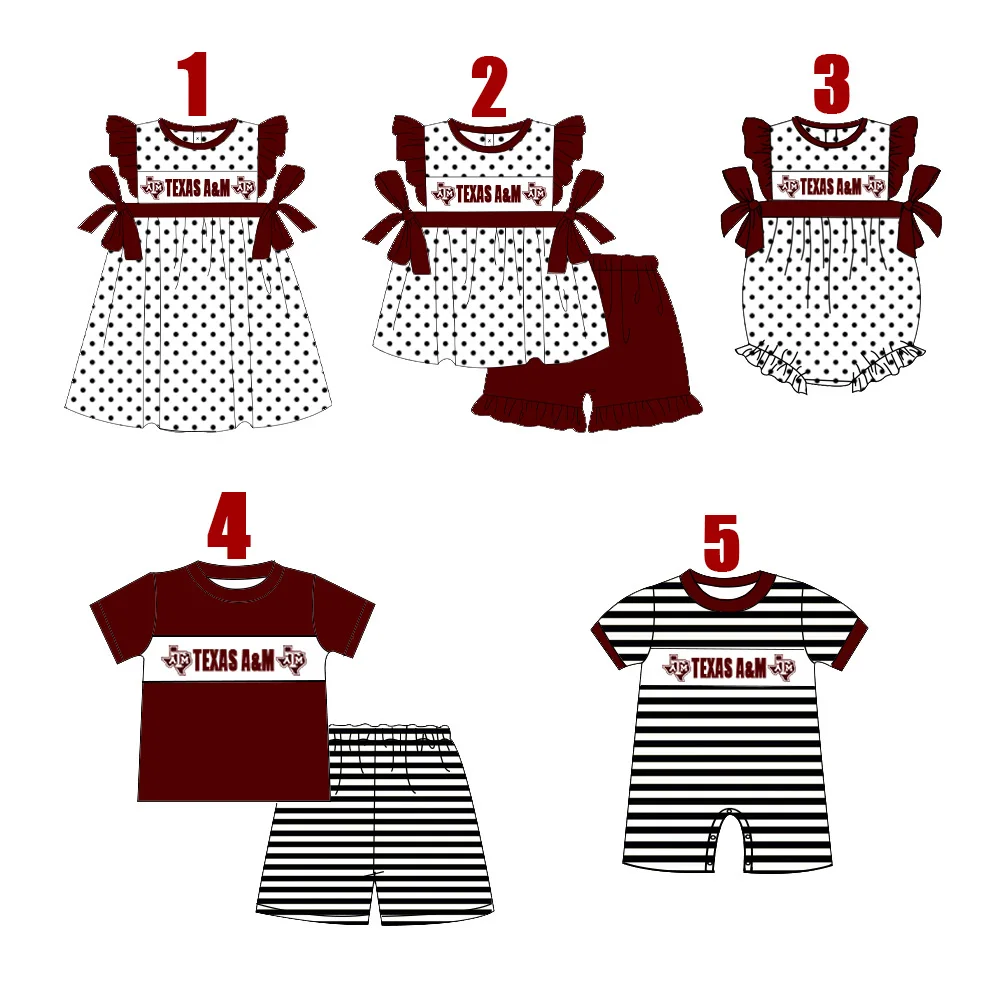 Boutique Family Team Outfits School Customize Logo Kids Dress Boys Set Girls Set Baby Romper Baby Bubble