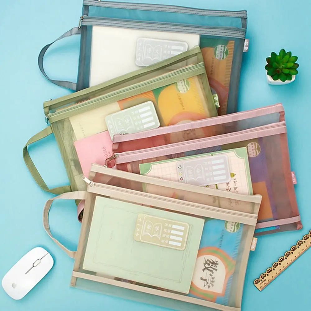 Thickened Large Capacity A4 File Folder Mesh Zipper Test Paper Storage Bag Double-layer File Organizer