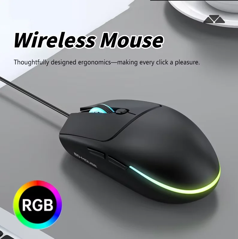 M300 Lightweight Wired Mouse with RGB Breathing Light 4 DPI 2400DPI Quiet Ergonomic Corded Mouse for PC Laptop Tablet Mac