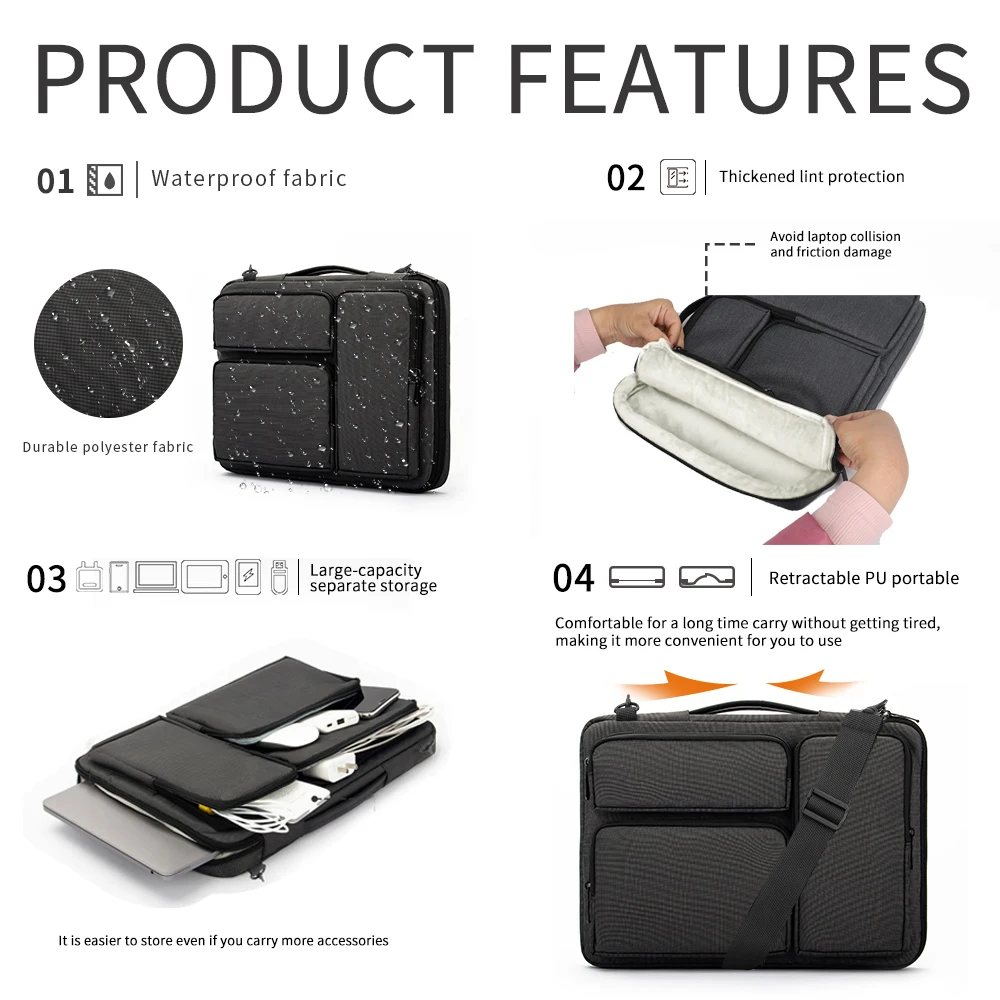 กระเป๋าแล็ปท็อปสําหรับ MacBook 13 14 15 16 สีดําธุรกิจโน้ตบุ๊คกระเป๋า Crossbody สําหรับแล็ปท็อปขนาด 16 นิ้วพร้อมสายคล้องไหล่