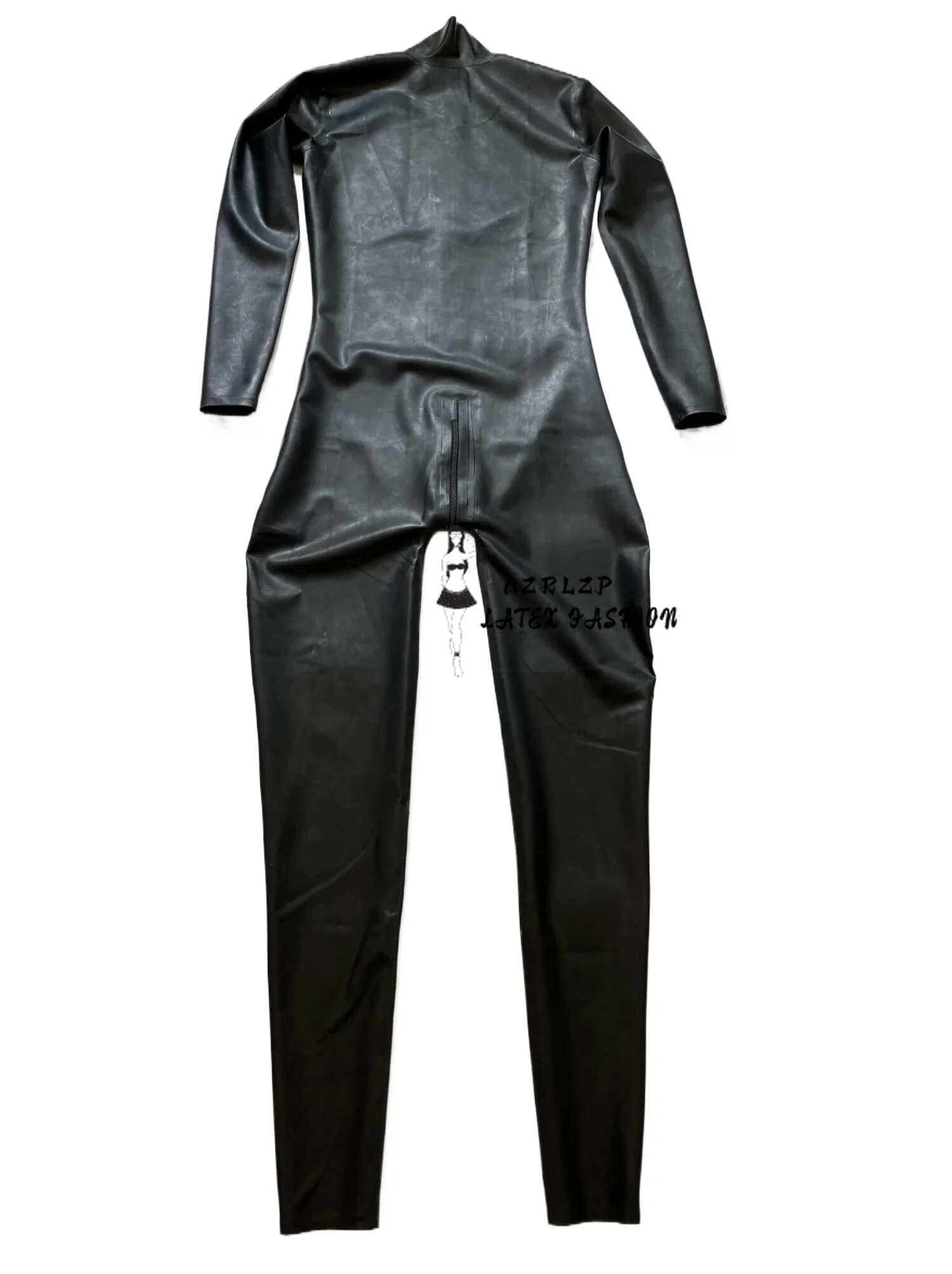 

Black Chlorinated Latex Catsuit Rubber Catsuit Back Crotch Zipper