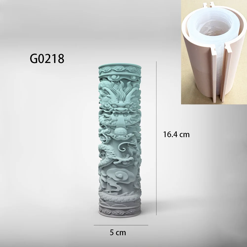 Large 3D Chinese Dragon Pillar Silicone Mold with Plastic Shell Relief Dragon Column Candle Mould DIY Plaster Gypsum Resin