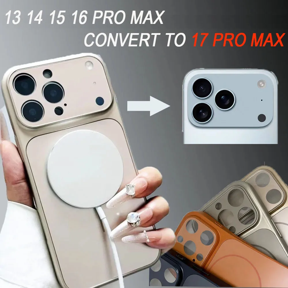 

New Magnetic Shockproof Case for iPhone 13 14 15 16/Pro/Pro Max Convert to 17 Pro Max Support MagSafe Wireless Charging