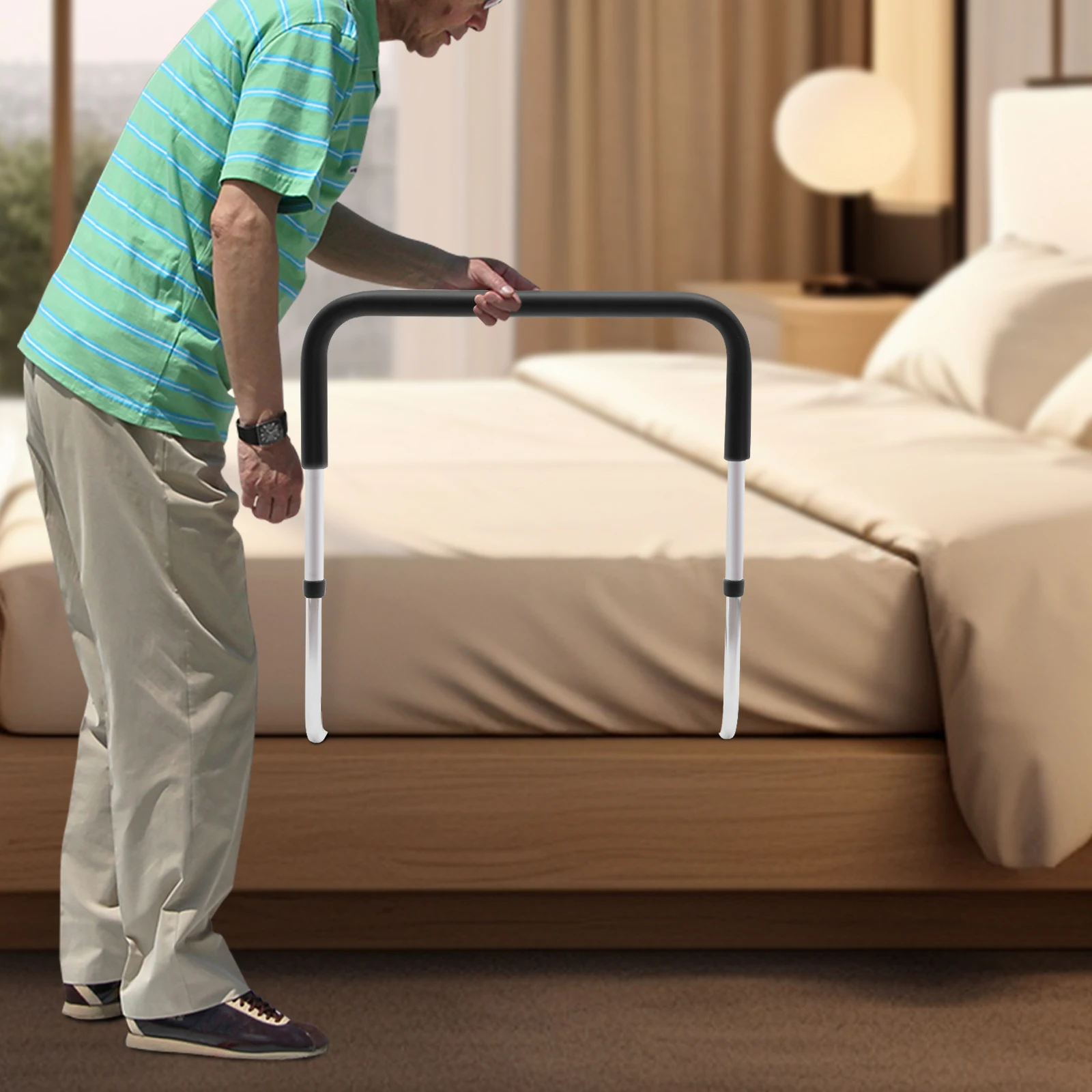 

Bed Rail Adjustable, Carbon Steel Bedside Handrail, Safety Anti-Slip Dual Foam Grip, Support for Getting Up Assistance