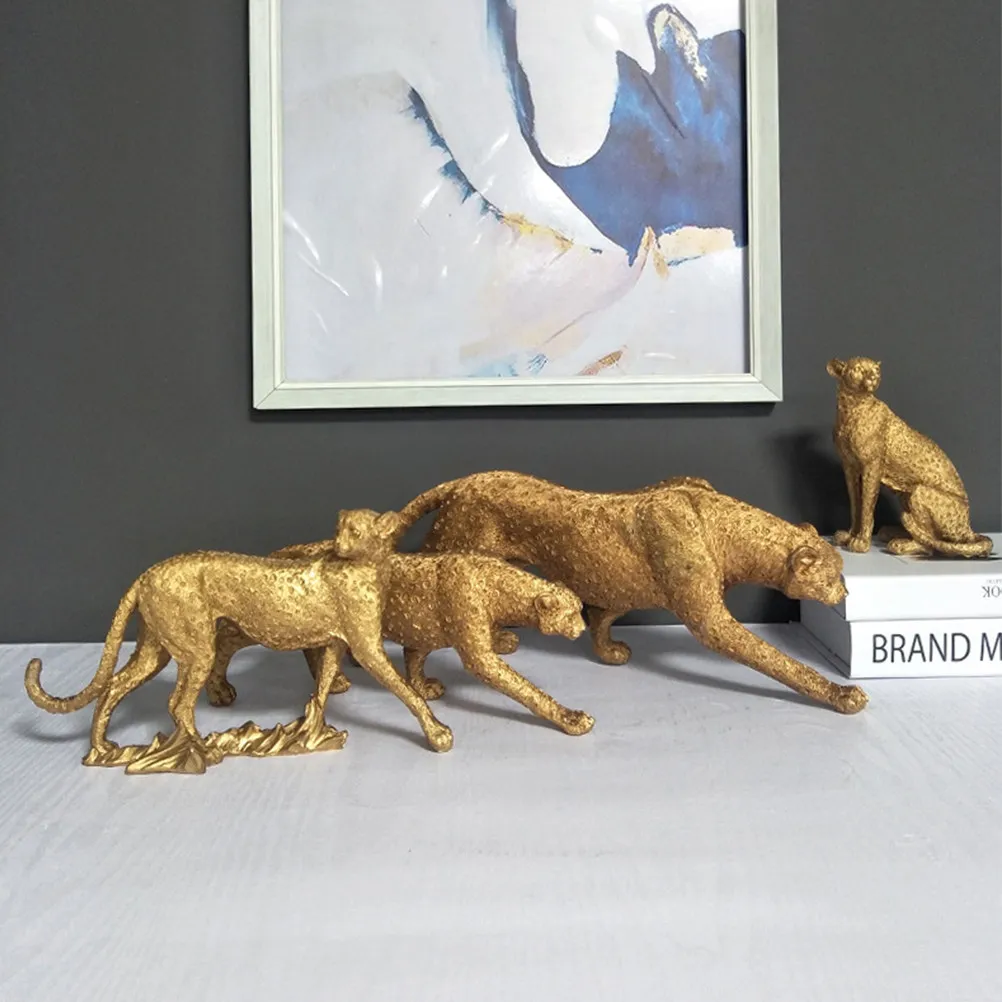 1Pcs Resin Golden Leopard Ornament Educational Animal Decor for Home Desktop Photography Prop Wild Animal Adornment