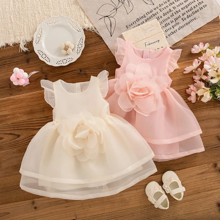 2026 Girls Sleeveless White Pink Princess Dress 2026 New Stylish First Birthday Little Baby Gown Dress