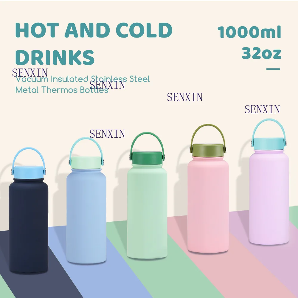

Stainless Steel Sports Water Bottle Large Capacity 1L Portable Outdoor Water Cup Color-blocking Mix-and-match Vacuum Cup