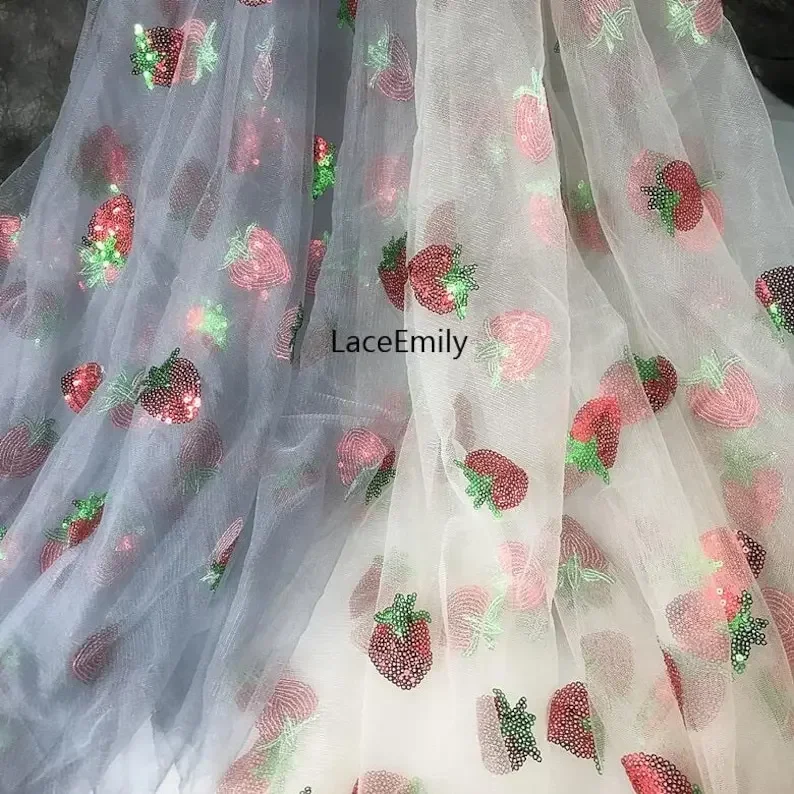

5 Colors sequin Strawberry embroidery lace fabric Strawberry Soft Tulle Lace for baby dress ball gown floral wedding dress lace