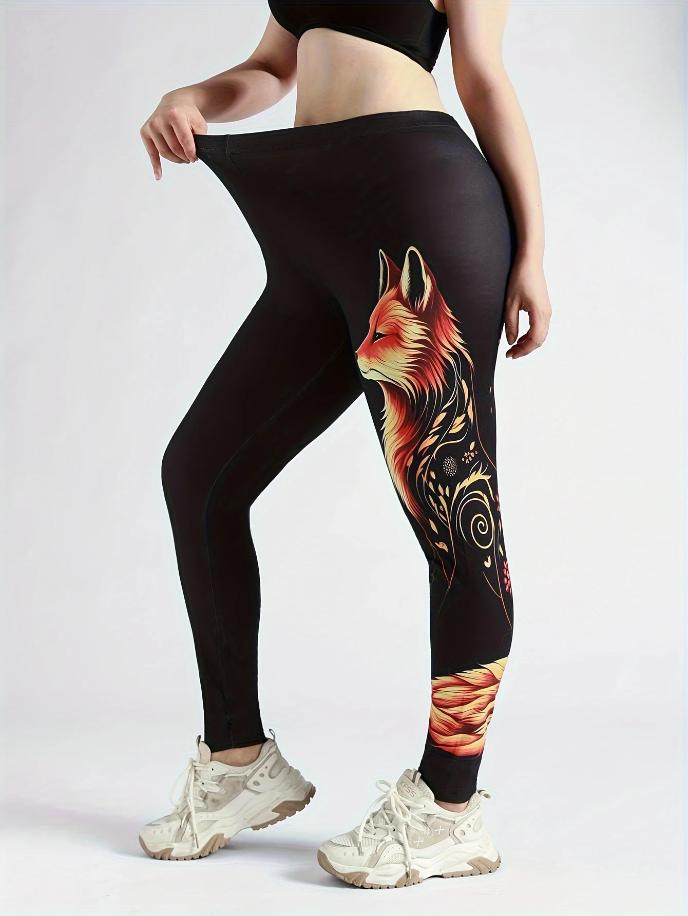 Animal estampado feminino ostenta leggings, calça elástica, calça apertada casual e confortável