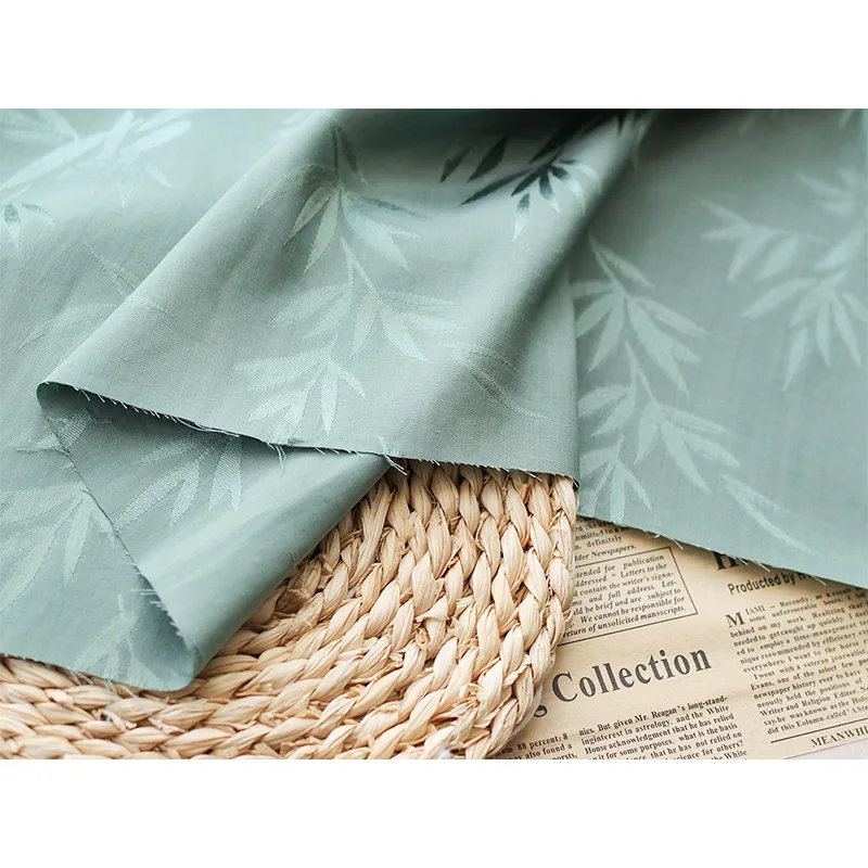 Bamboo Leaf Pattern Jacquard Fabric Hanfu Ancient Costume Cheongsam Curtain Sewing Fabric 45cmx150cm