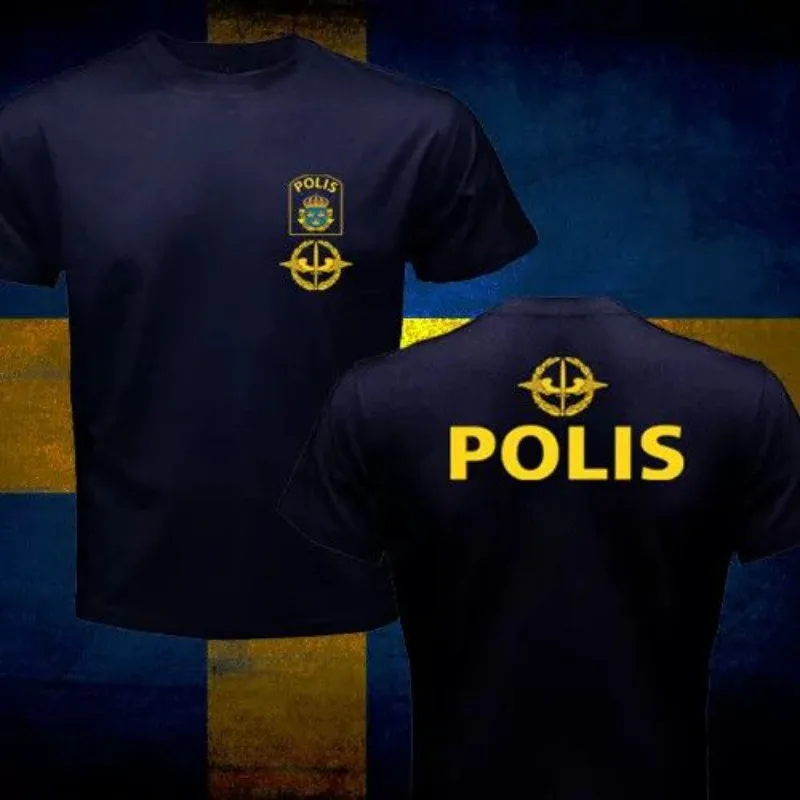 الاتجاه 25 صيف جديد السويدية SWAT Jingcha Polisen القوات الخاصة نفس المطبوعة القطن تي شيرتات قصيرة الاكمام الرجال الملابس