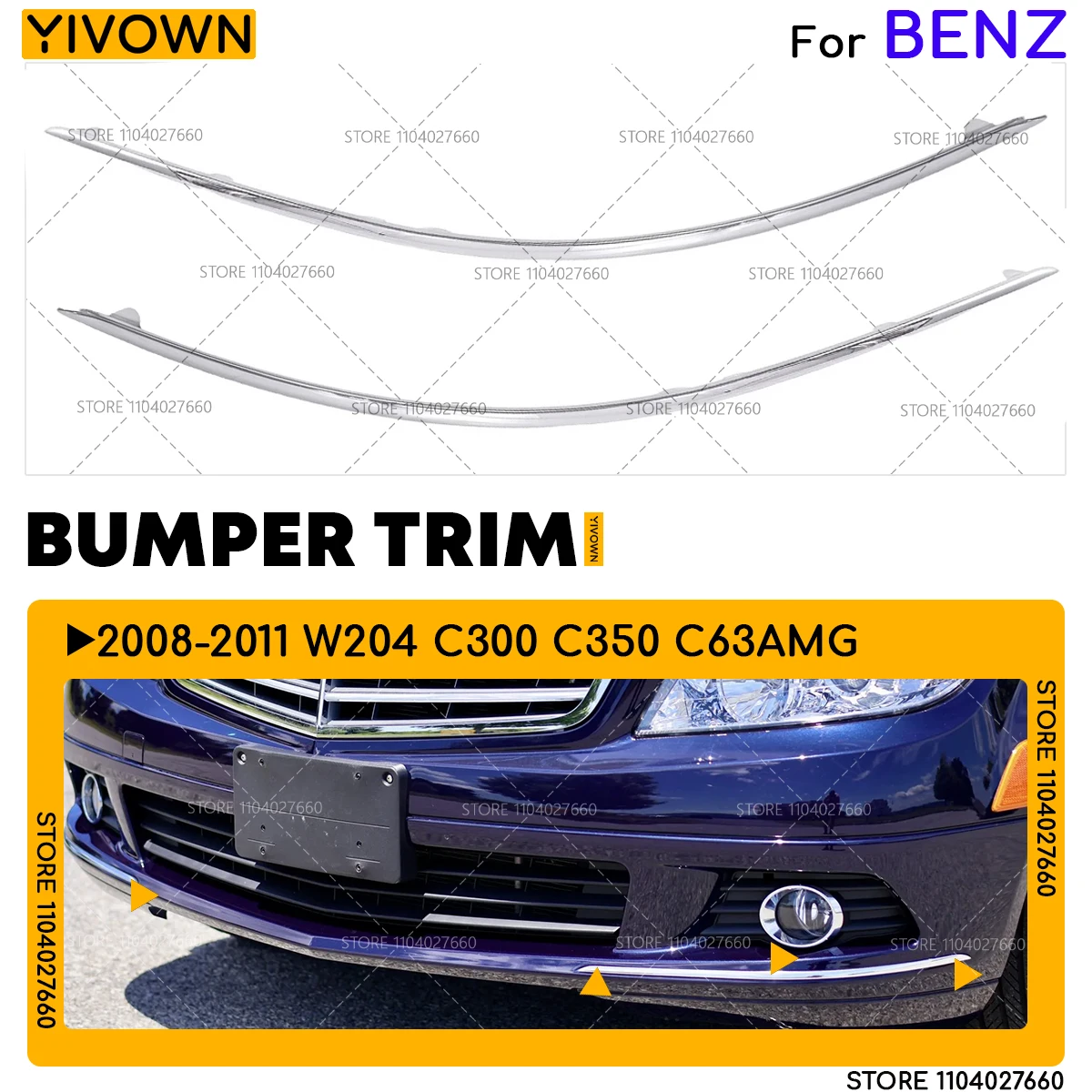 For 2008 2009 2010 2011 Mercedes-Benz W204 C300 C350 C63 AMG Front Bumper Chrome Trim Molding 2048850821 2048850721