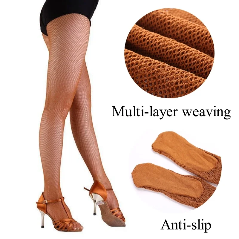 Ballet&Latin Dance Professional Tights Black/Nude/Brown Fishnet Hosiery Plus Size Shaping Stockings Elastic Hard Yarn Dance Wear