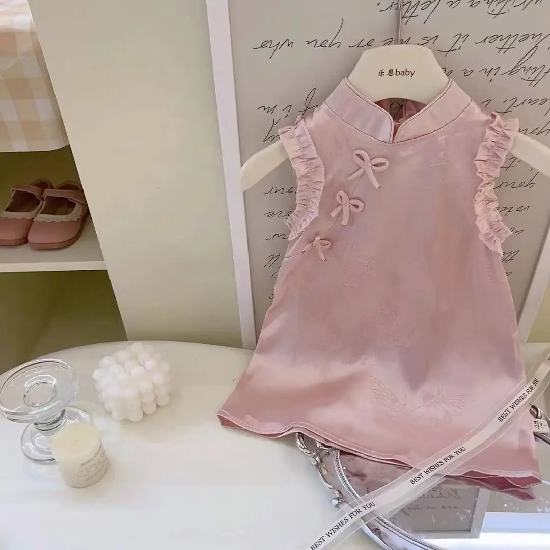 Chinese Style Children Girl Qipao Skirt Summer Clothes Baby Full Printe Pattern Dress Kids Sport Toddler Tracksutis 0-7 Years
