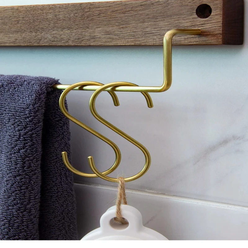 5 Pieces of Solid Brass S-hooks Brass S-shaped Kitchen Storage Hooks Creative Single Light Luxury Anti Drop S-hooks