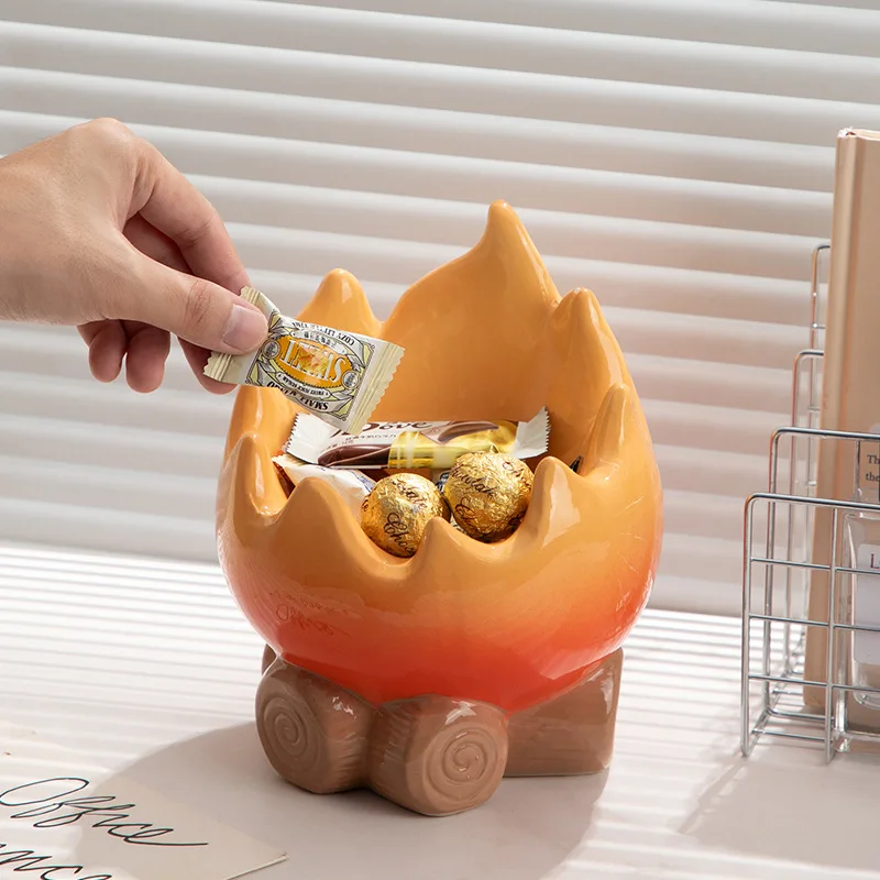 Creative Cartoon Flame Ceramic Storage Rack, Cute Bonfire, Small Character, Key Box, Cosmetics, Jewelry, Home Decoration Storage