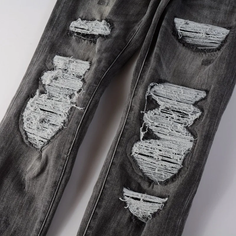ผู้ชายกางเกงยีนส์กางเกงยาวกางเกงยีนส์ Hole Sheath กางเกงดินสอปุ่มซิปเอวสูง Casual SLIM FIT Distressed กางเกงฤดูร้อน 2025