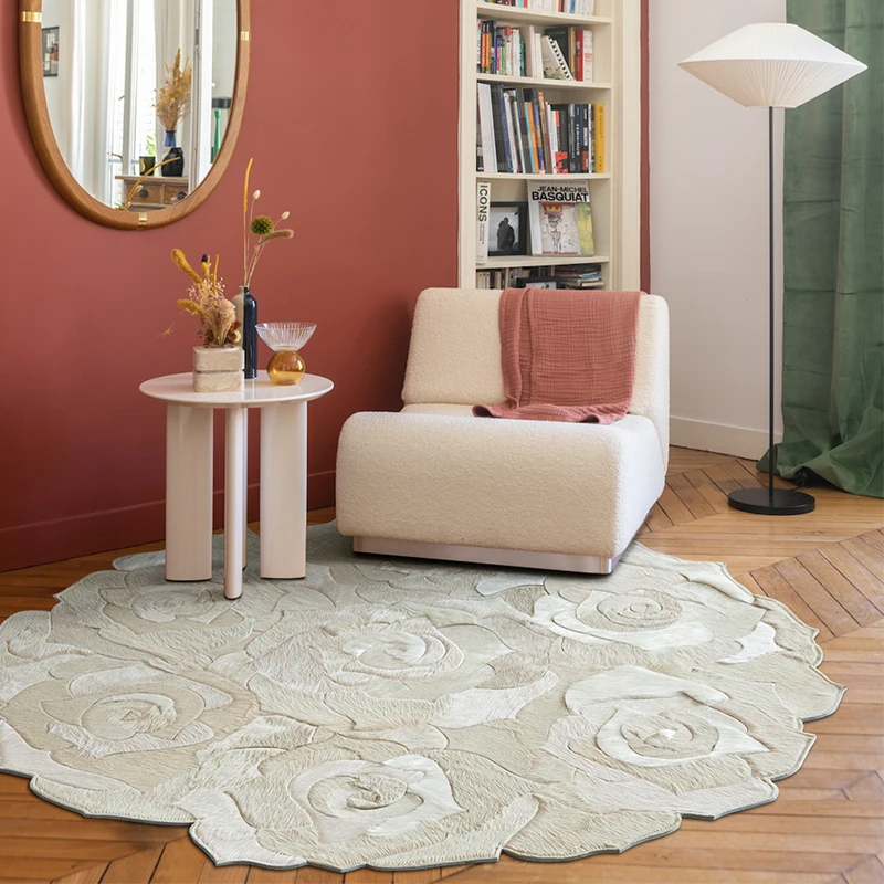 Circular Rugs Creative Flower Design Cowhide Carpet for Living Room  Handmade Patchwork Natural Cow Hide Modern Parlor Sofa Mat