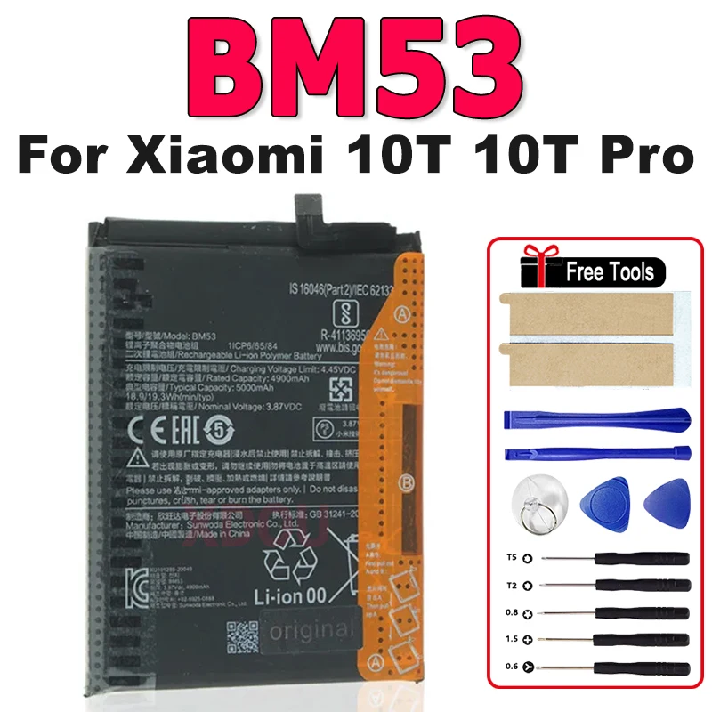 

BM53 Новая сменная батарея для Xiaomi 10T 10T Pro Mi 10T 5000 мАч BM53 Замена телефона Bateria + бесплатные инструменты